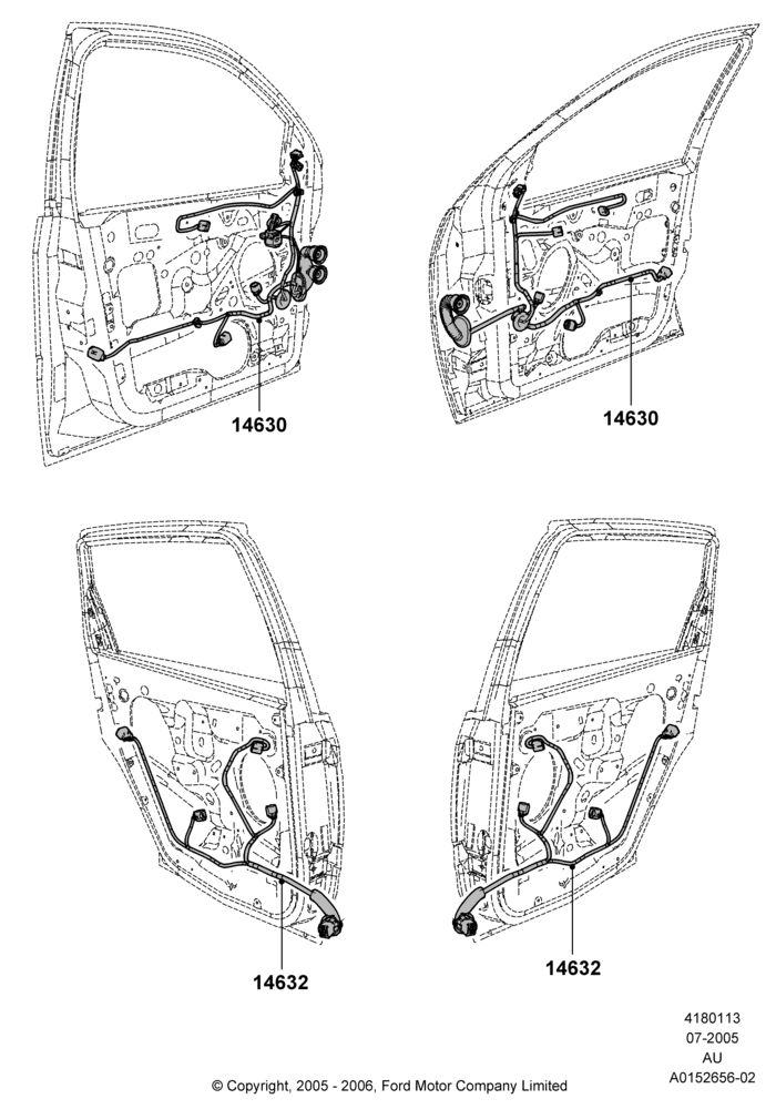 Схема Проводка дверей, 4 Door Wagon; 18.07.2005–27.08.2007