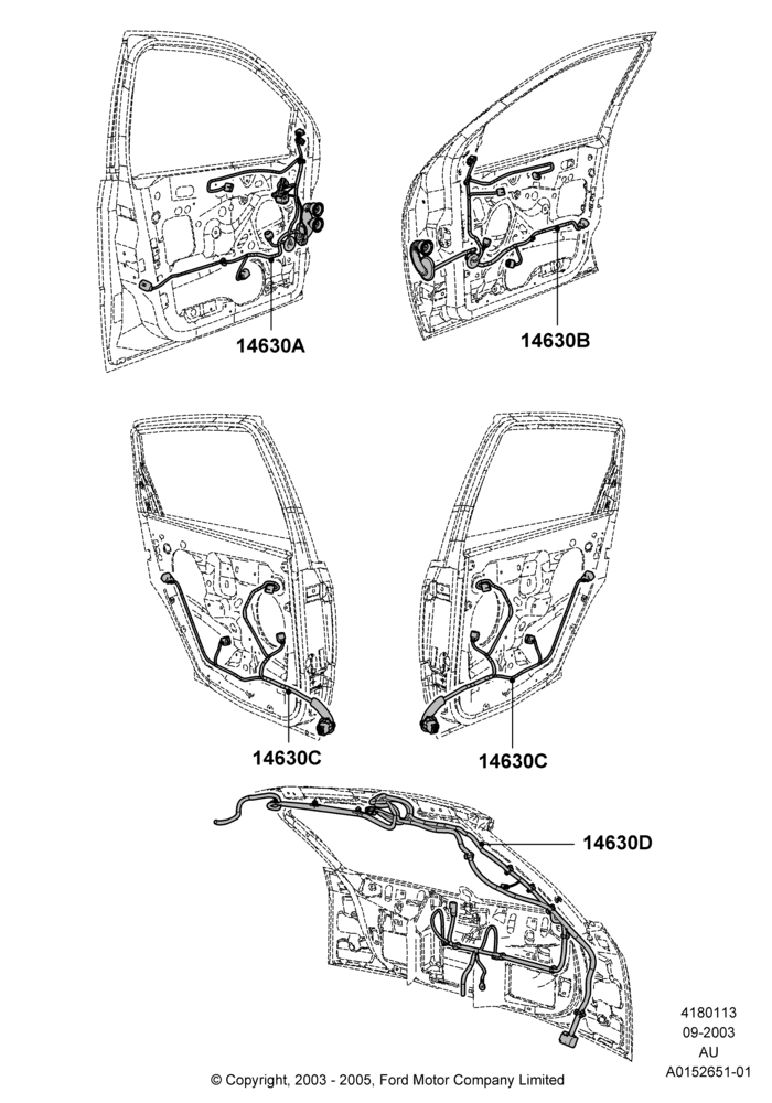 Схема Проводка дверей, 5 Door Sedan; 04.09.2003–05.04.2004