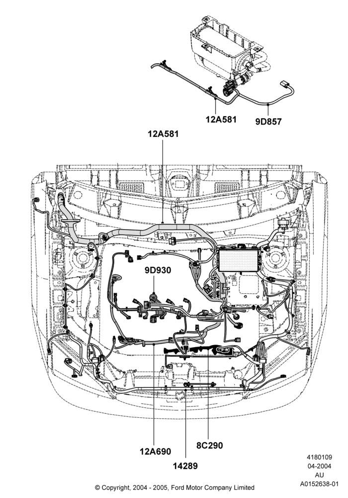 Схема Проводка двигателя и КПП, 2.0L Duratec HE (137PS), PZEV Evaporative Emission; 05.04.2004–18.07.2005