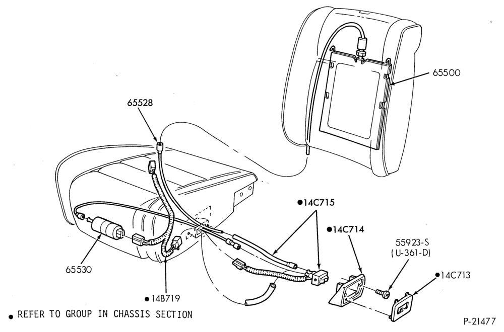 Схема SEATS AND SEAT BELTS-Front seat parts - power lumbar support