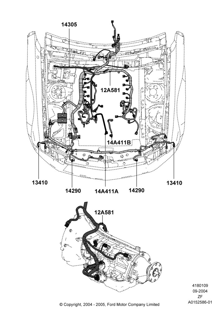 Схема Проводка двигателя и КПП, 4.6L 3v V8 SOHC EFI; 07.09.2004–05.06.2006
