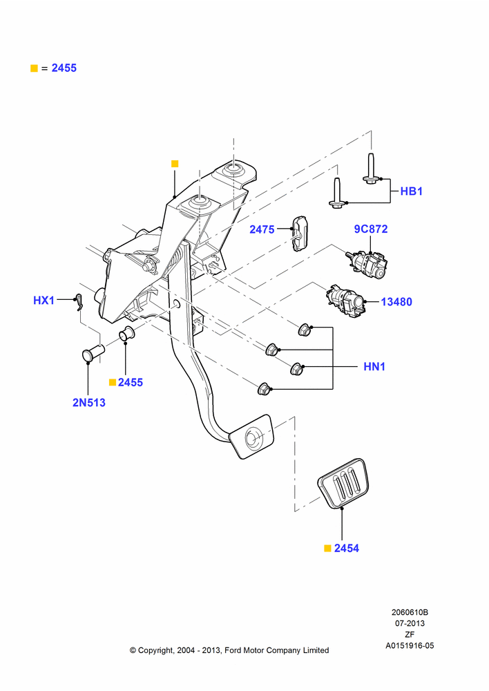 Схема Педали тормоза и сцепления, Automatic Transmission; 07.09.2004–22.03.2010