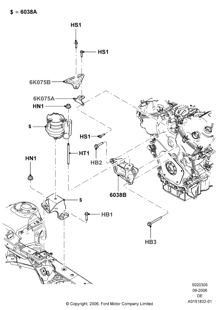 Схема Опоры двигателя, 3.5L 4V DOHC VCT SMPI V6 Gas; 30.08.2006–04.02.2009