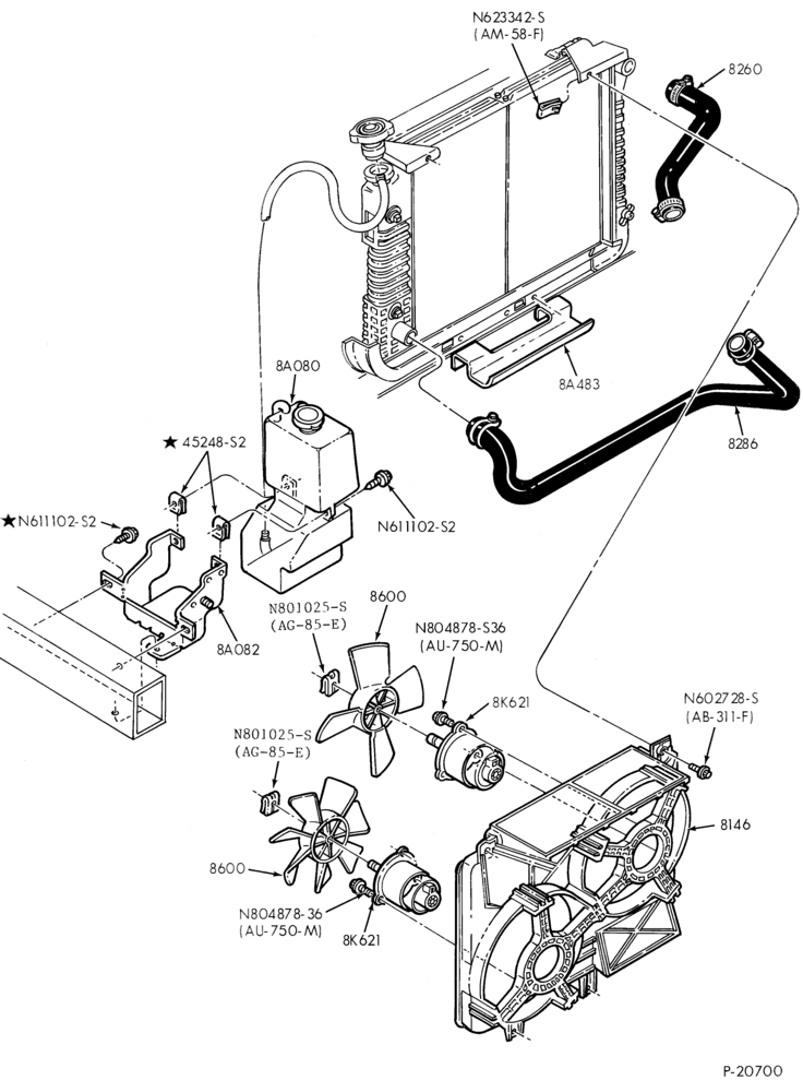 Схема Радиатор, GRILL AND COOLING-COOLING SYSTEM- 4 cyl. 140 (2.3L) OHV-E.F.I.-TC