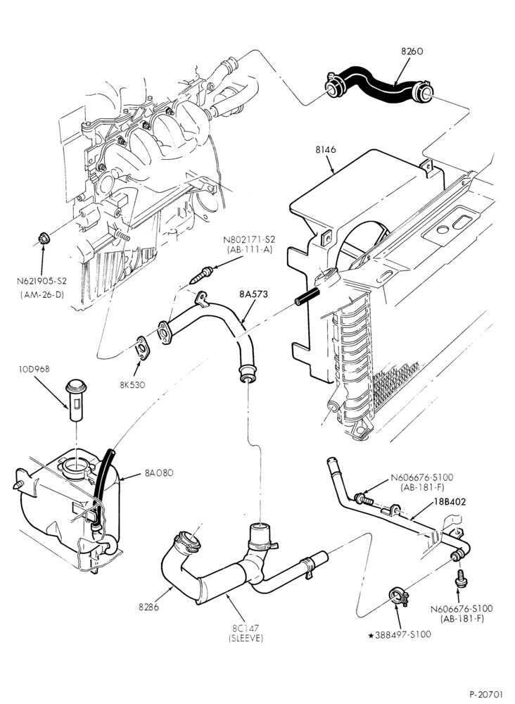 Схема Радиатор, GRILL AND COOLING-COOLING SYSTEM - 4 cyl. 116 (1.9L)- Radiator & Hoses