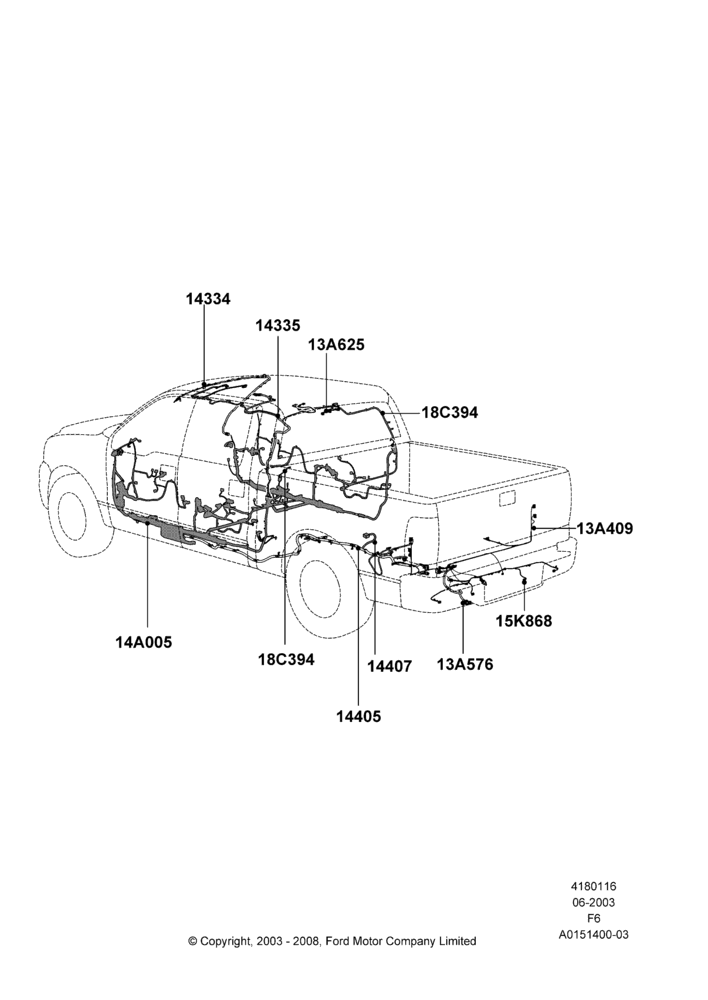 Схема Проводка кузова и потолочной консоли, Ford 150 Series, Norfolk Plant Build; 02.06.2003–13.08.2007