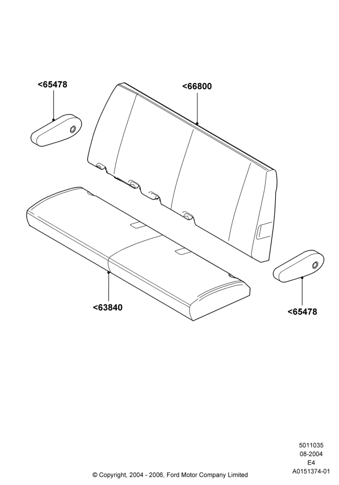 Схема Подушки и обогрев задних сидений, With 2nd Row Bench Seat - 3 Passngr; 02.08.2004–06.08.2007