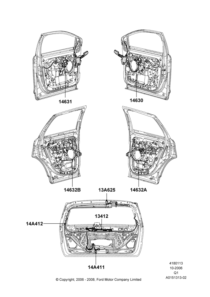 Схема Проводка дверей, Ford Series; 06.11.2006–12.07.2010