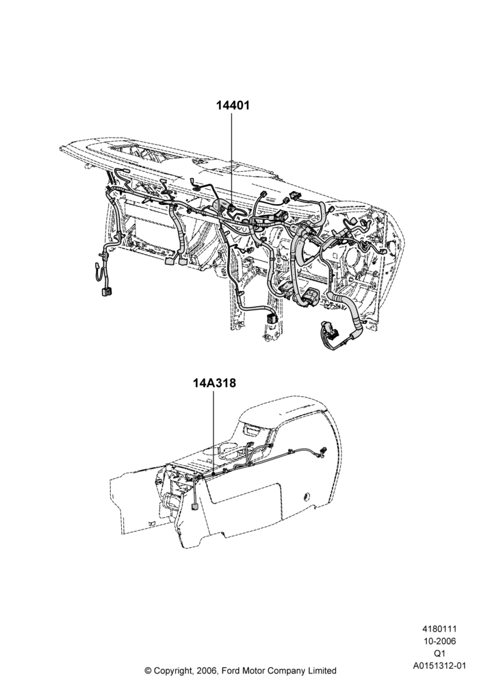 Схема Проводка панели и консоли, Ford Series; 06.11.2006–12.07.2010