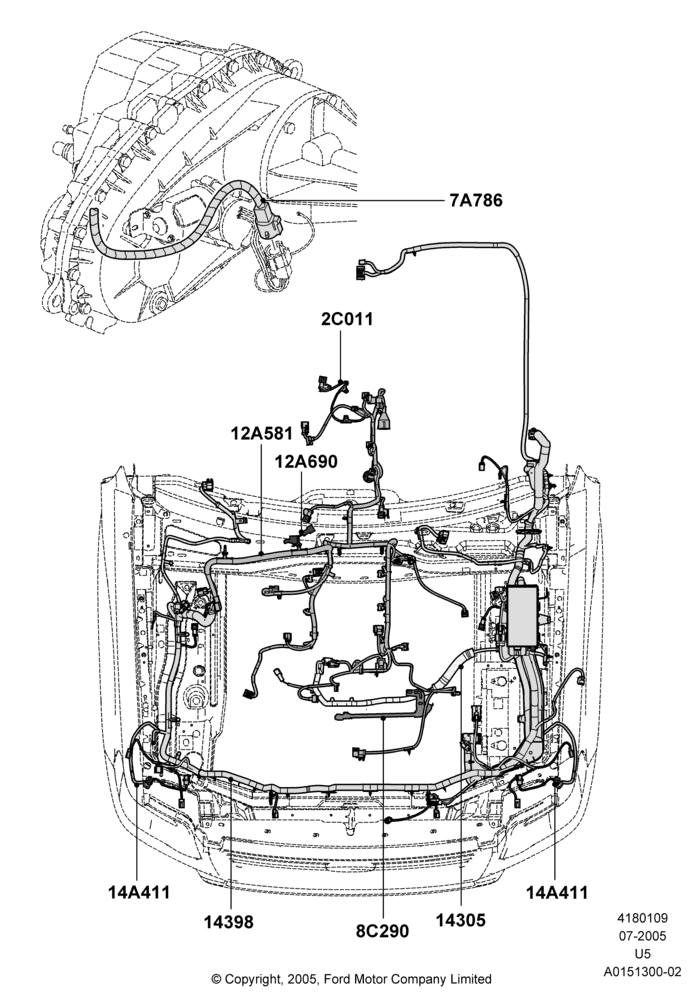 Схема Проводка двигателя и КПП, 4.0L V6 12V SOHC EFI; 19.07.2005–07.08.2006