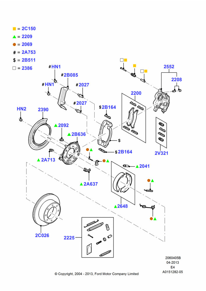 Схема Задние тормозные диски и суппорты, Ford 250 Series, Ford 350 Series; 02.08.2004–06.08.2007
