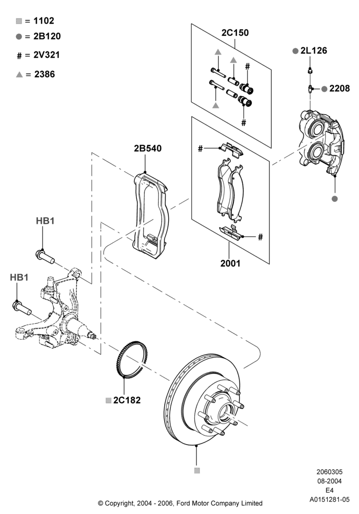 Схема Передние тормозные диски и суппорты, Ford 250 Series, Ford 350 Series; 02.08.2004–06.08.2007