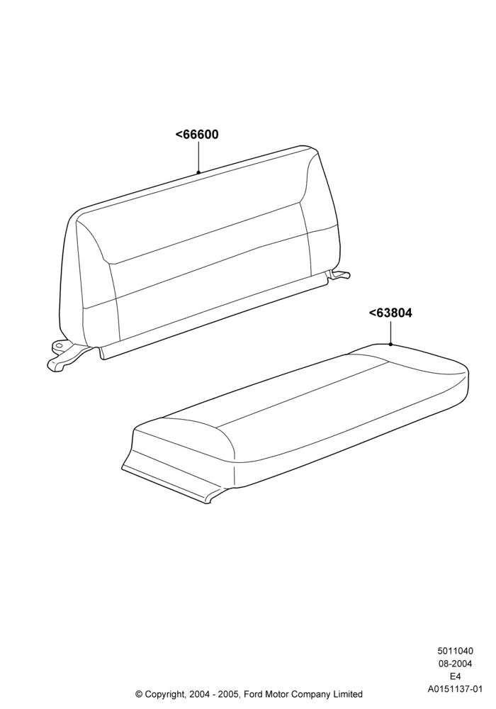 Схема Rear Seat Covers, With 5th Row Bench Seat; 02.08.2004–06.08.2007