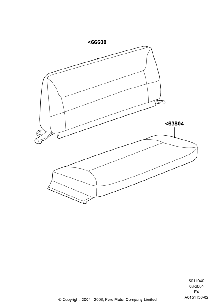 Схема Rear Seat Covers, With 4th Row Bench Seat (4 Pass.); 02.08.2004–06.08.2007