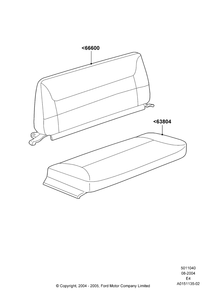Схема Rear Seat Covers, With 4th Row Bench Seat (3 Pass.); 02.08.2004–06.08.2007