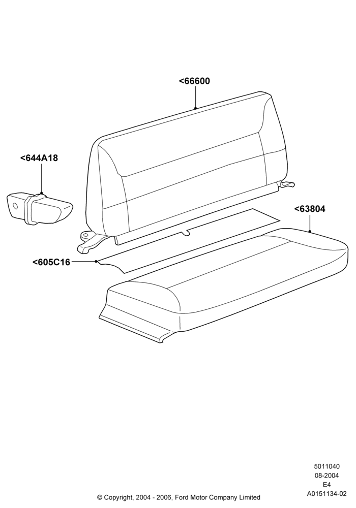 Схема Rear Seat Covers, With 3rd Row Bench Seat; 02.08.2004–06.08.2007