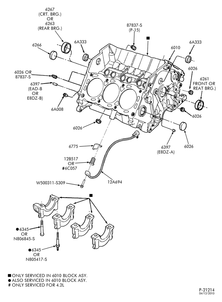 Схема 6 CYL. 3.8L (230 C.I.D.) - EXC. S/C-Cylinder block plugs