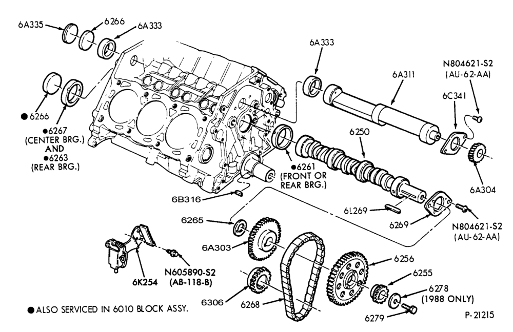 Схема 6 CYL. 3.8L (230 C.I.D.)-Camshaft, gear and bearings