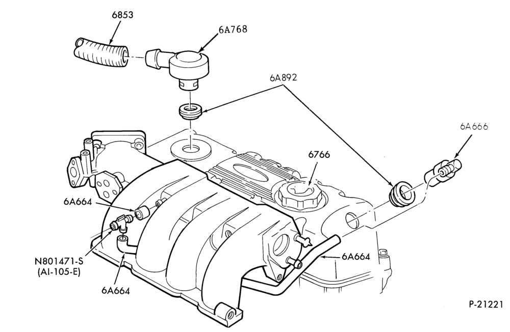 Схема 4 CYL. 2.3L (140 C.I.D.) HSC-Crankcase ventilation system