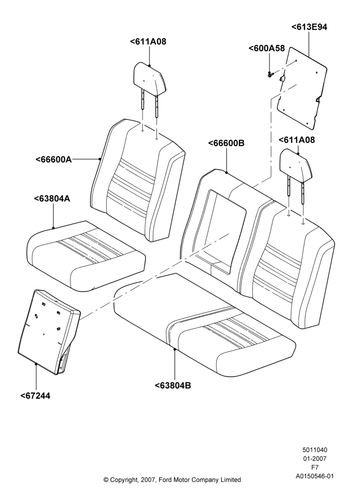 Схема Rear Seat Covers, 2nd Row 60/40 (3 P) Folding Seat, Crew Cab, With Second Row Split Folding Seat; 18.12.2006–12.02.2010