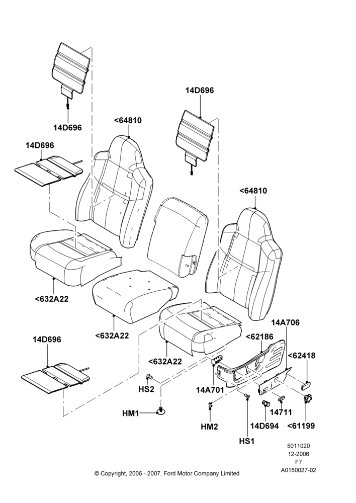 Схема Подушки и обогрев передних сидений, With 40/20/40 Split Bench Frnt Seat; 18.12.2006–12.02.2010