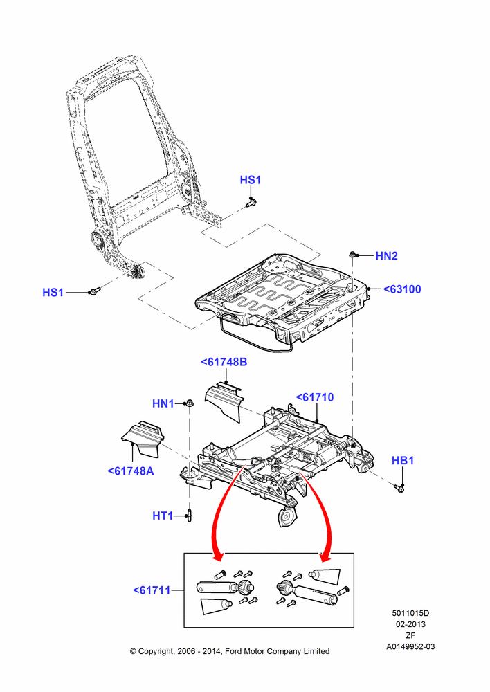 Схема Основание переднего сиденья, With Pass 6 Way Power Seat Adjuster, Passenger Seat; 05.06.2006–26.02.2009