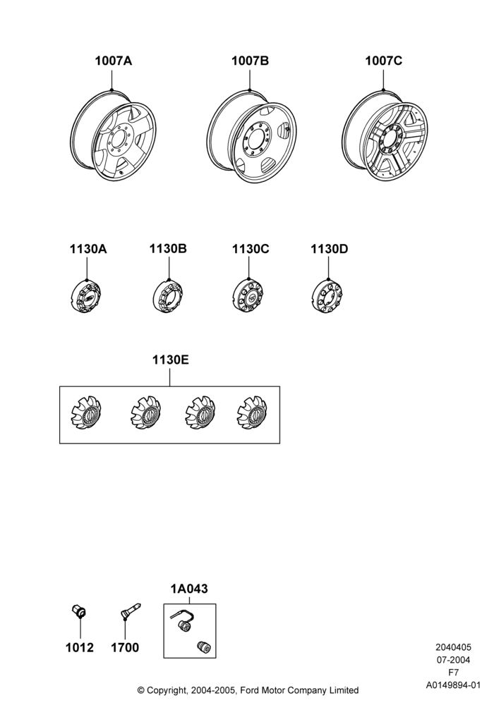 Схема Колёса, Ford 250 Series, Ford 350 Series, With 20" Wheels, With Single Rear Wheels; 16.05.2005–18.12.2006