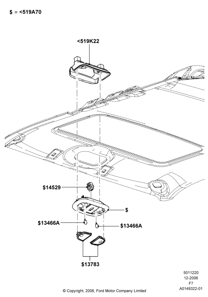 Схема Консоль потолочная, Overhead Console With Sunroof; 18.12.2006–12.02.2010