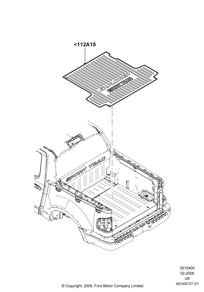 Схема Кузов пикапа и тент, Accessory Bed Mat - Bed Liner; 30.01.2006–29.10.2010