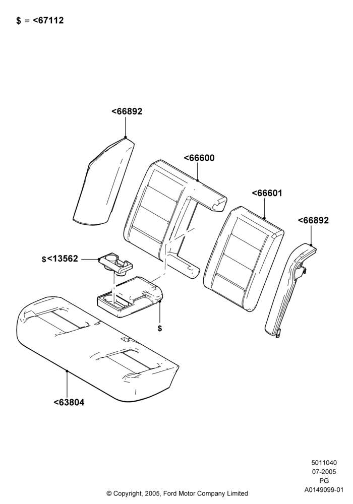 Схема Rear Seat Covers, With Fixed Rear Headrest; 18.07.2005–30.04.2007