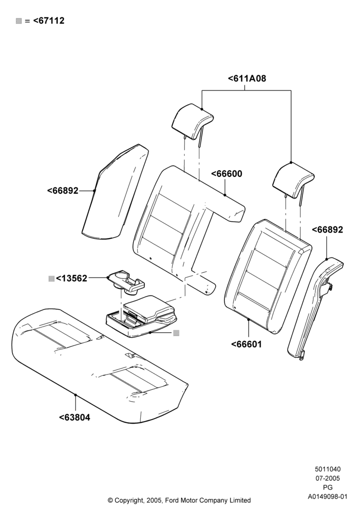 Схема Rear Seat Covers, With 2 Way Adjustable Rear Headrest; 18.07.2005–30.04.2007