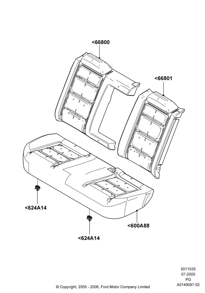 Схема Подушки и обогрев задних сидений, With Fixed Rear Headrest; 18.07.2005–15.06.2009