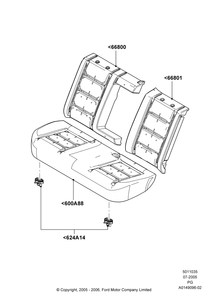 Схема Подушки и обогрев задних сидений, With 2 Way Adjustable Rear Headrest; 18.07.2005–15.06.2009