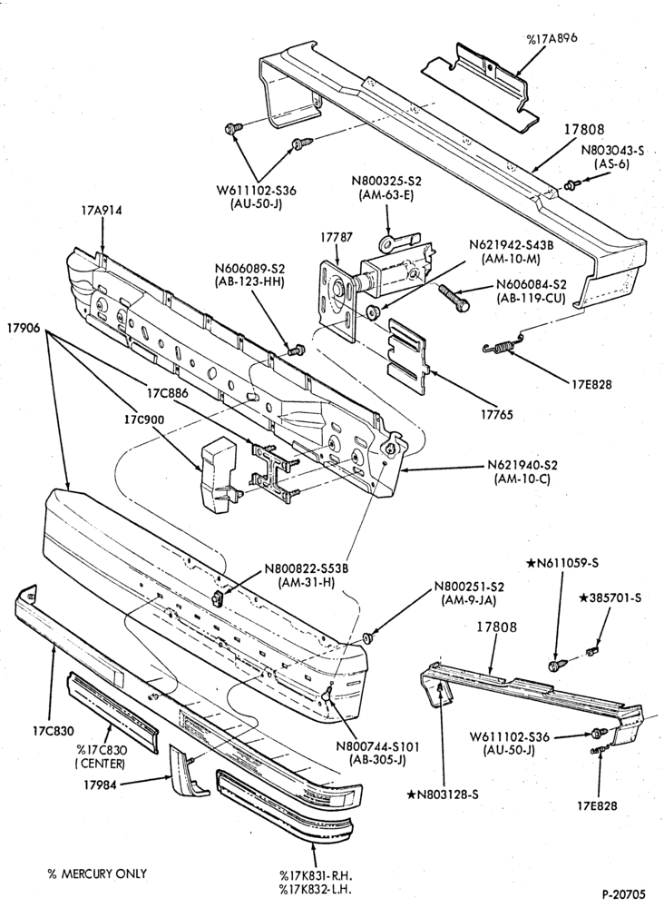 Схема SPEEDOMETER, BUMPERS, MIRRORS AND WIPERS-Bumper- rear - body types 54 and 66
