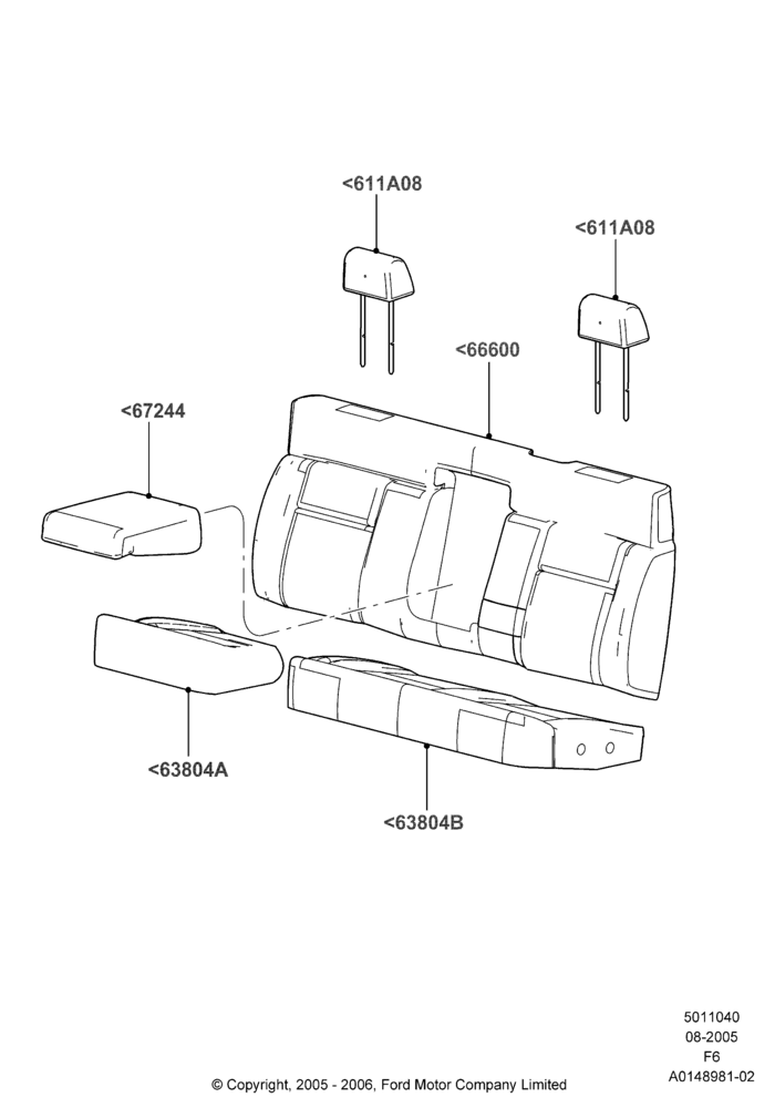 Схема Rear Seat Covers, Crew Cab, With 2nd Row Folding Armrests; 08.08.2005–18.08.2008