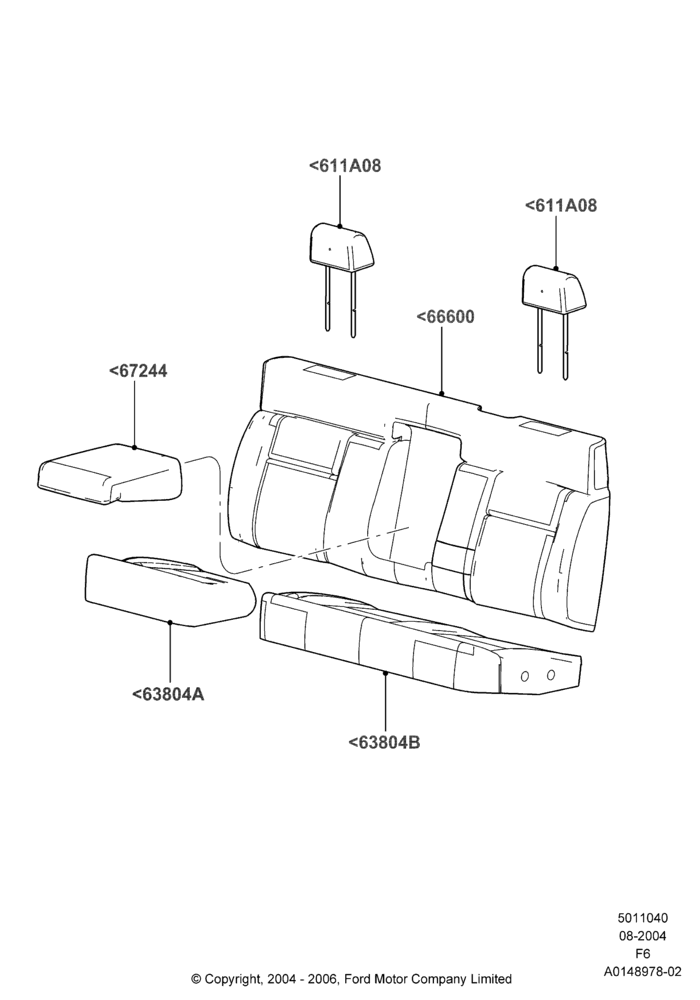 Схема Rear Seat Covers, Crew Cab, With 2nd Row Folding Armrests; 23.08.2004–08.08.2005