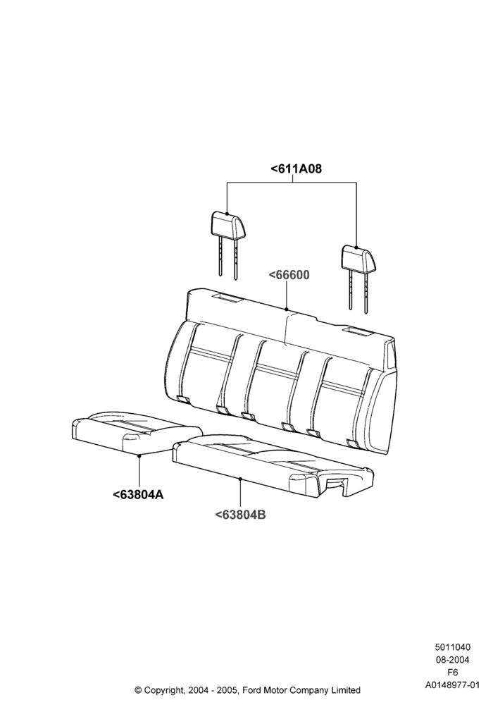 Схема Rear Seat Covers, Crew Cab, Less 2nd Row Folding Armrests; 23.08.2004–08.08.2005