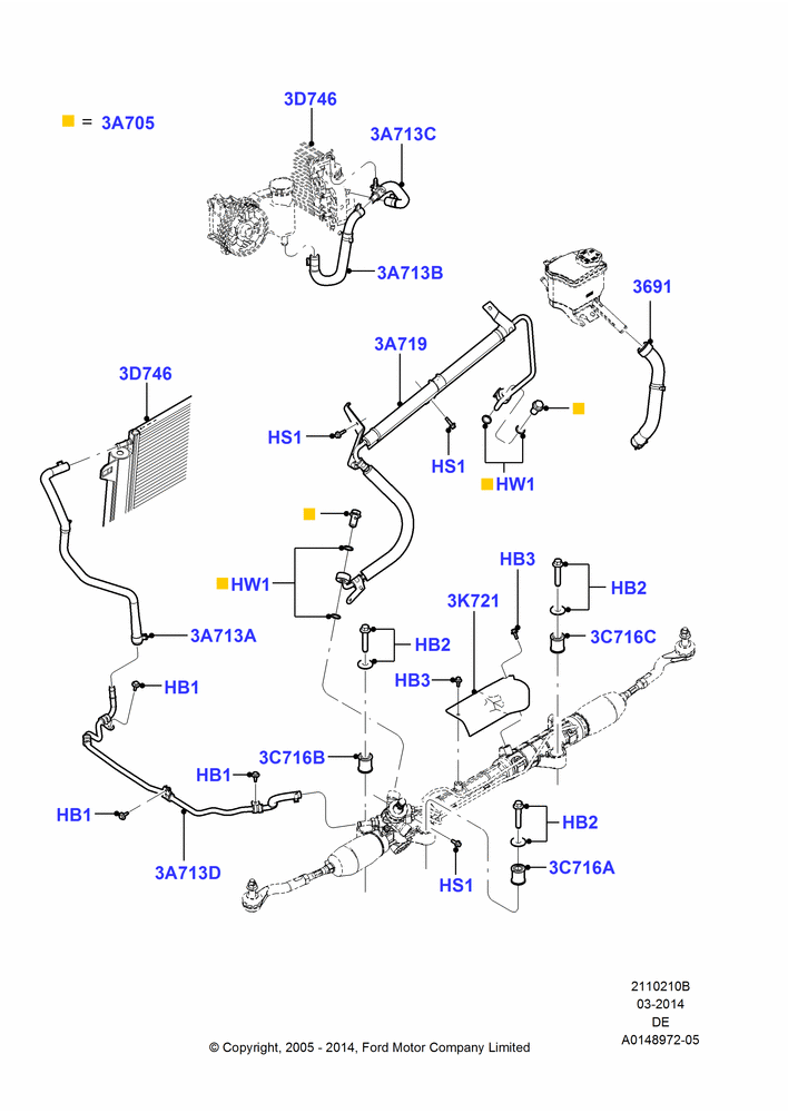 Схема Supply & Return Hoses - Power Strg, 3.0 DOHC EFI; 01.08.2005–04.02.2009