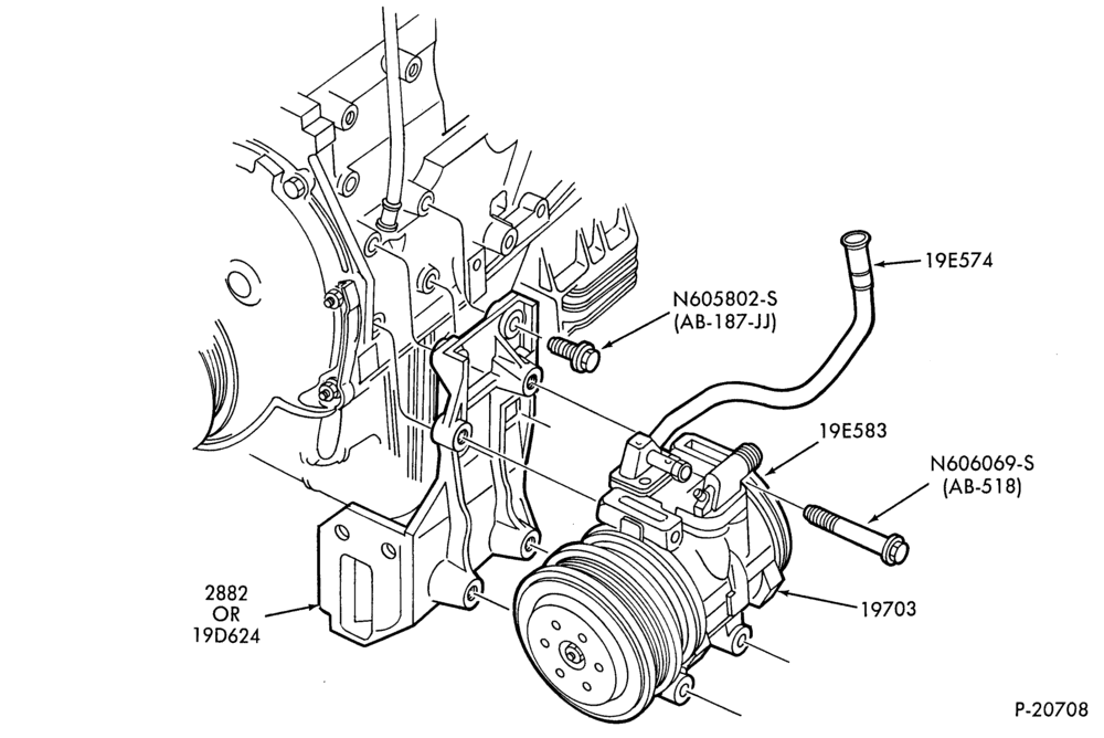 Схема AIR CONDITIONER-Compressor installation- integral - 4 cyl. 140 (2.3L) gas