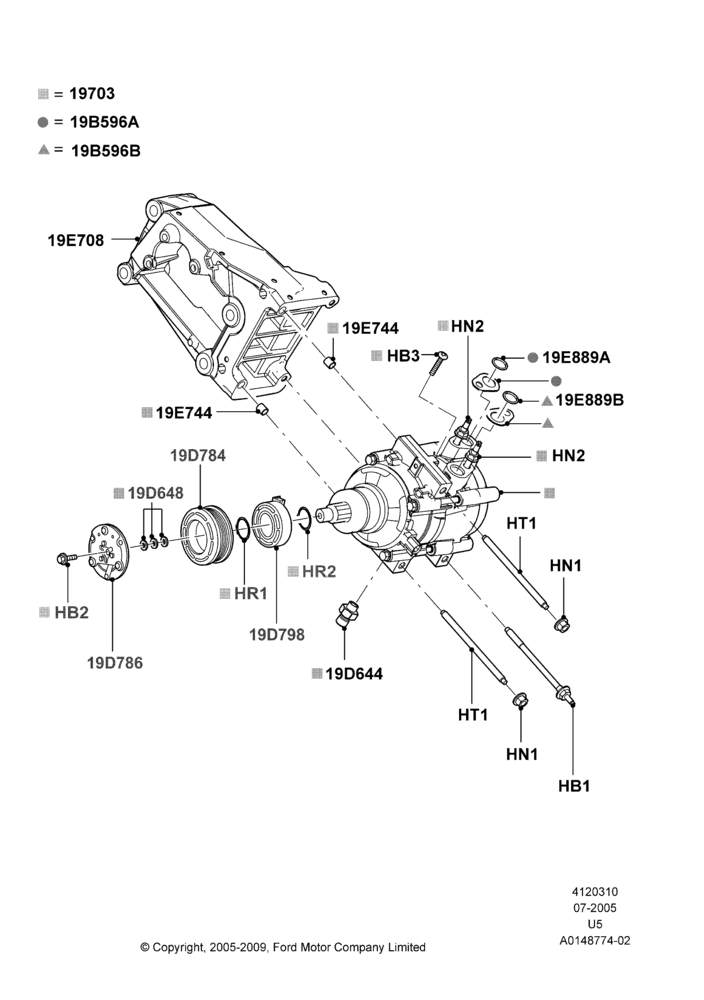 Схема Конденсатор и компрессор кондиционера, 4.0L V6 12V SOHC EFI, With Aux Overhead Heater And A/C, Compressor Assy; 19.07.2005–16.12.2010