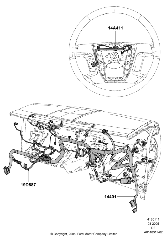 Схема Проводка панели и консоли, Ford Division Derivative; 01.08.2005–30.08.2006