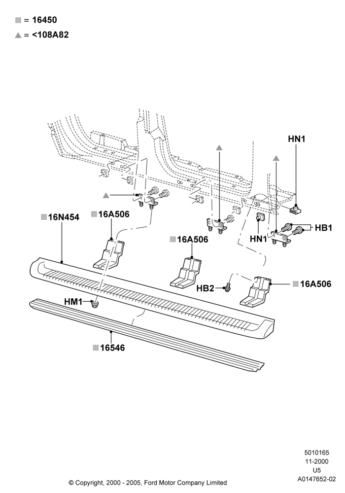 Схема Подножки, Ford Series, With Moulded Running Boards, XLT, Production Board; 13.11.2000–02.12.2002