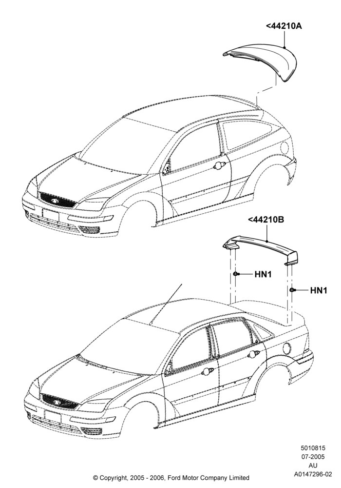 Схема Спойлер и детали, With Exterior Appearance Pack, Production Installed; 18.07.2005–27.08.2007