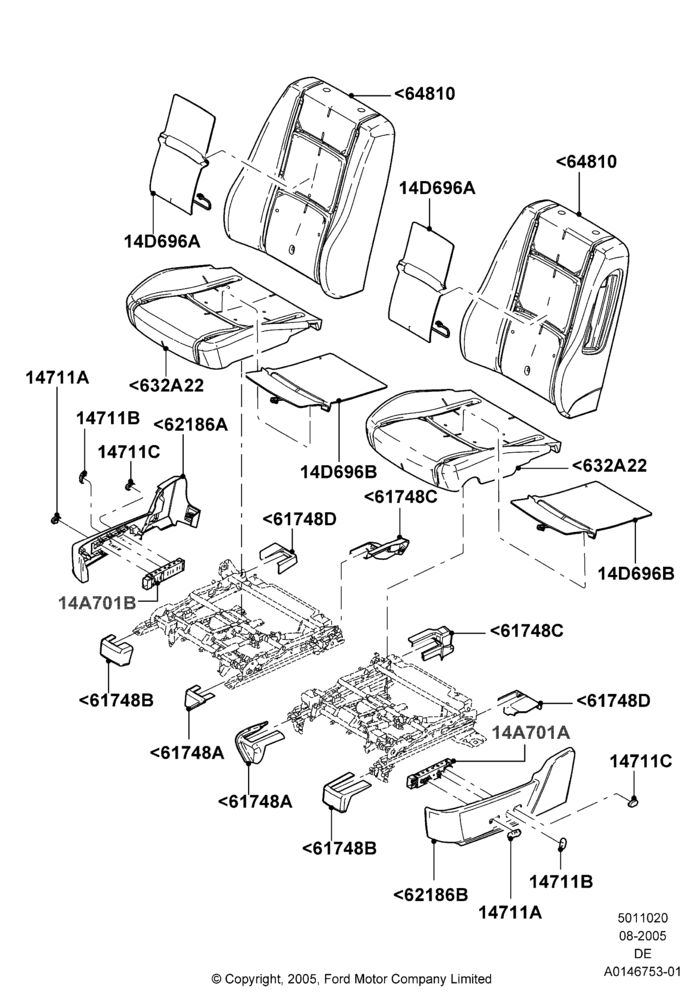 Схема Подушки и обогрев передних сидений, Lincoln Division Derivative, With Drivers Heated Seat, With Heated Passenger Seat; 01.08.2005–10.12.2007