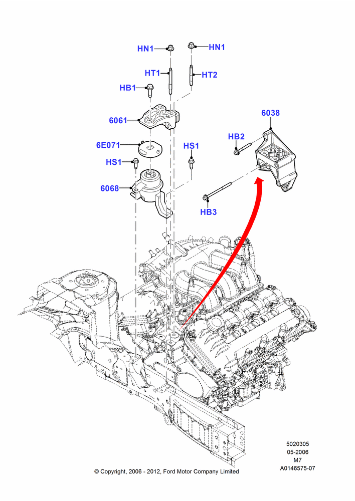 Схема Опоры двигателя, 3.0 V6 24V DOHC EFI Modular; 01.05.2006–23.06.2008