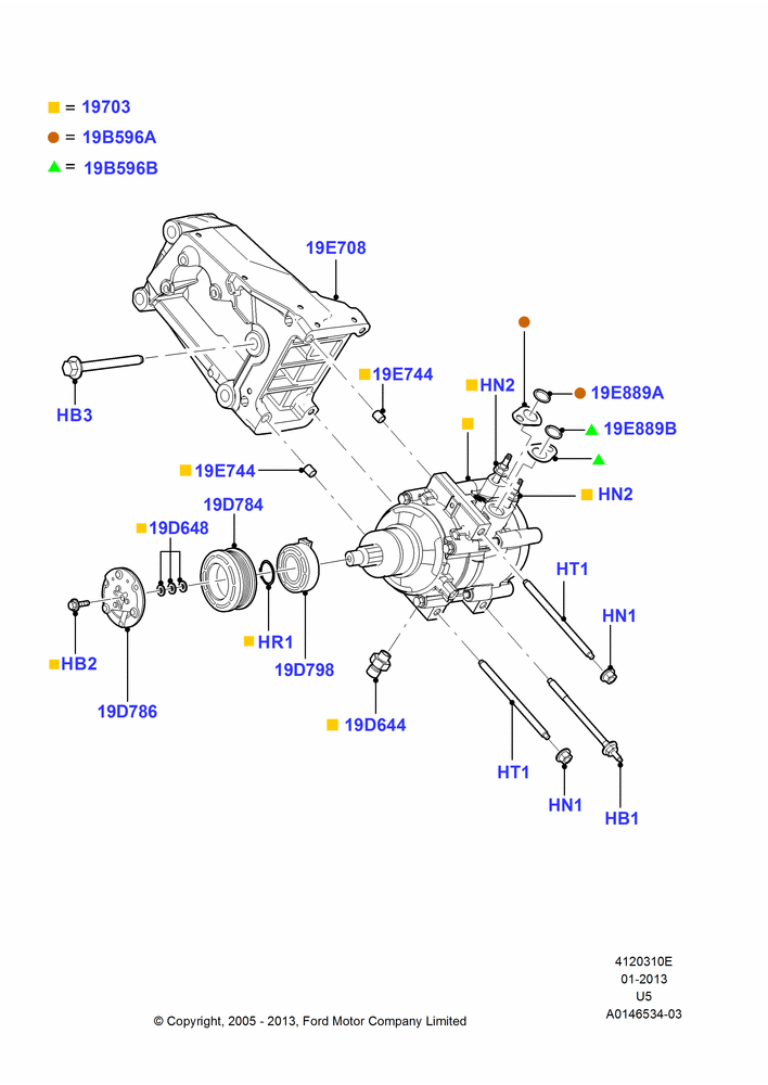 Схема Конденсатор и компрессор кондиционера, 4.0L V6 12V SOHC EFI, Less Aux Overhead Heater And A/C, Compressor Assy; 19.07.2005–16.12.2010