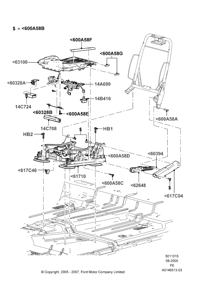 Схема Основание переднего сиденья, Crew Cab, With Driver 6 Way Pwr.Seat Adjuster, Driver Seat; 08.08.2005–18.08.2008
