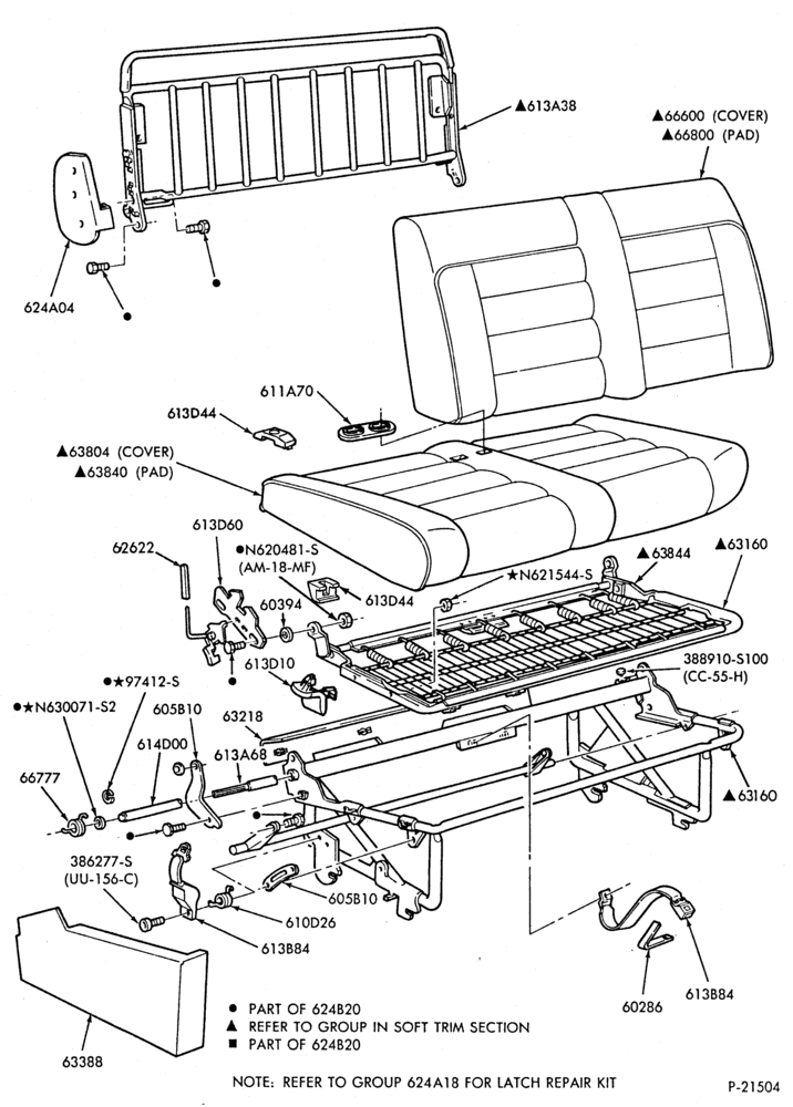 Схема SEATS-- Two passenger - bench - w/o bed- w/bed - "Before 11/88"-A