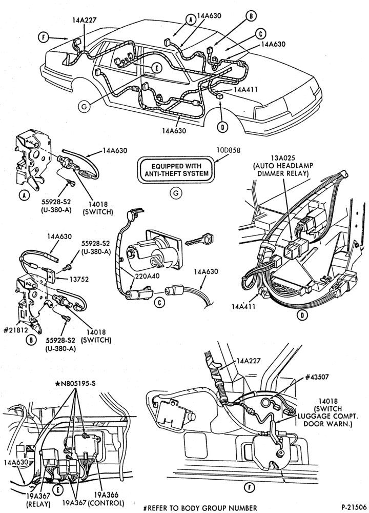 Схема Стартер, IGNITION AND HEADLAMP SWITCHES-Anti-theft alarm and related parts