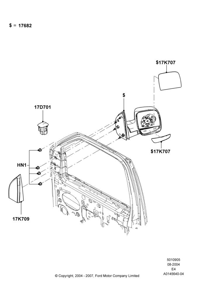 Схема Наружные зеркала заднего вида, Dual Sail Mtd Hand Set Mirrors; 02.08.2004–16.10.2006
